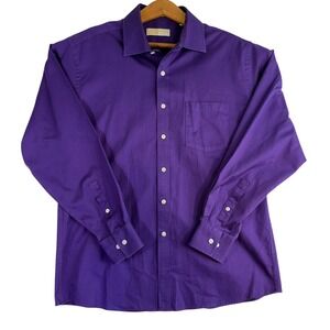 Michael Kors Mens L Purple Dress Shirt Long Sleeve Button Up 16 1/2 100% Cotton
